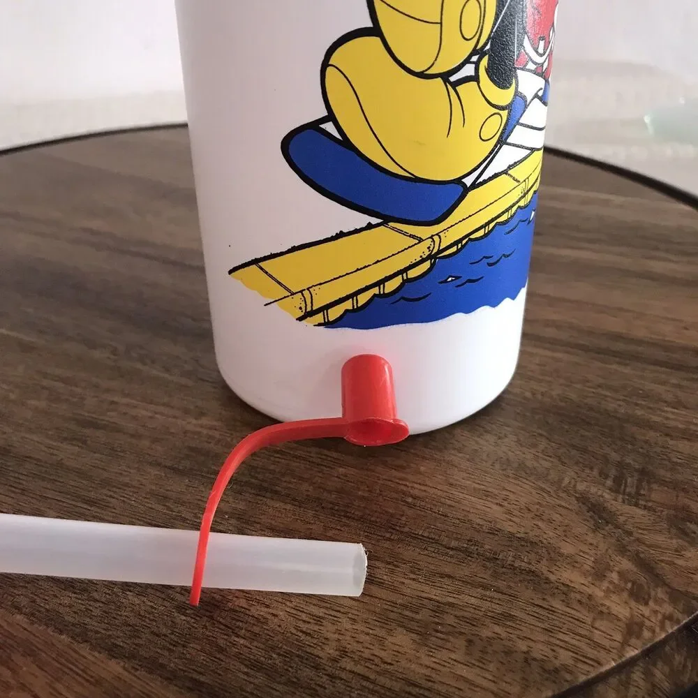 Vintage Disney Mickey Mouse Refillable Water Bottle W/ Straw Mickey By The Pool